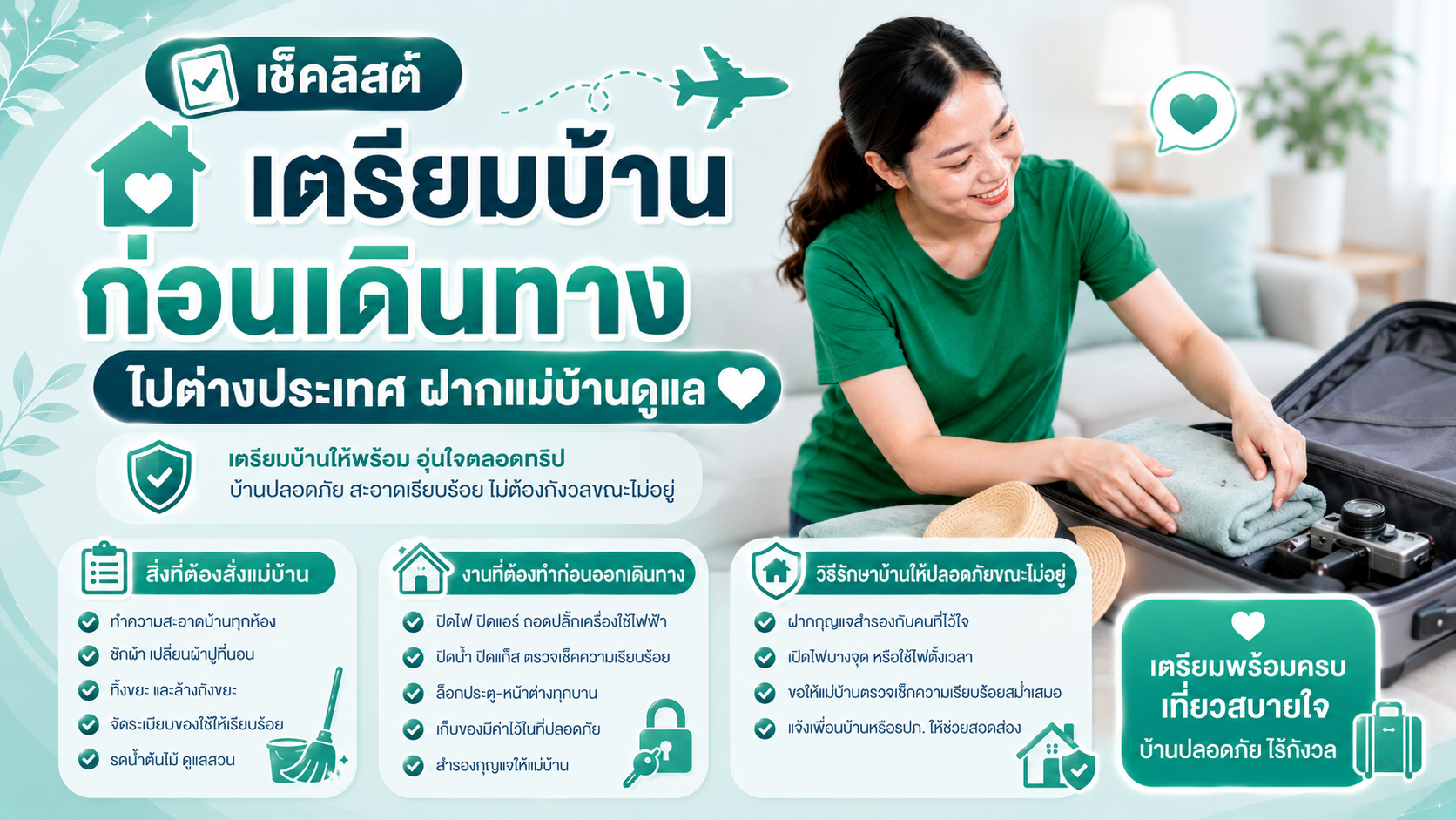 เช็คลิสต์เตรียมบ้านก่อนเดินทางไปต่างประเทศ ฝากแม่บ้านดูแล