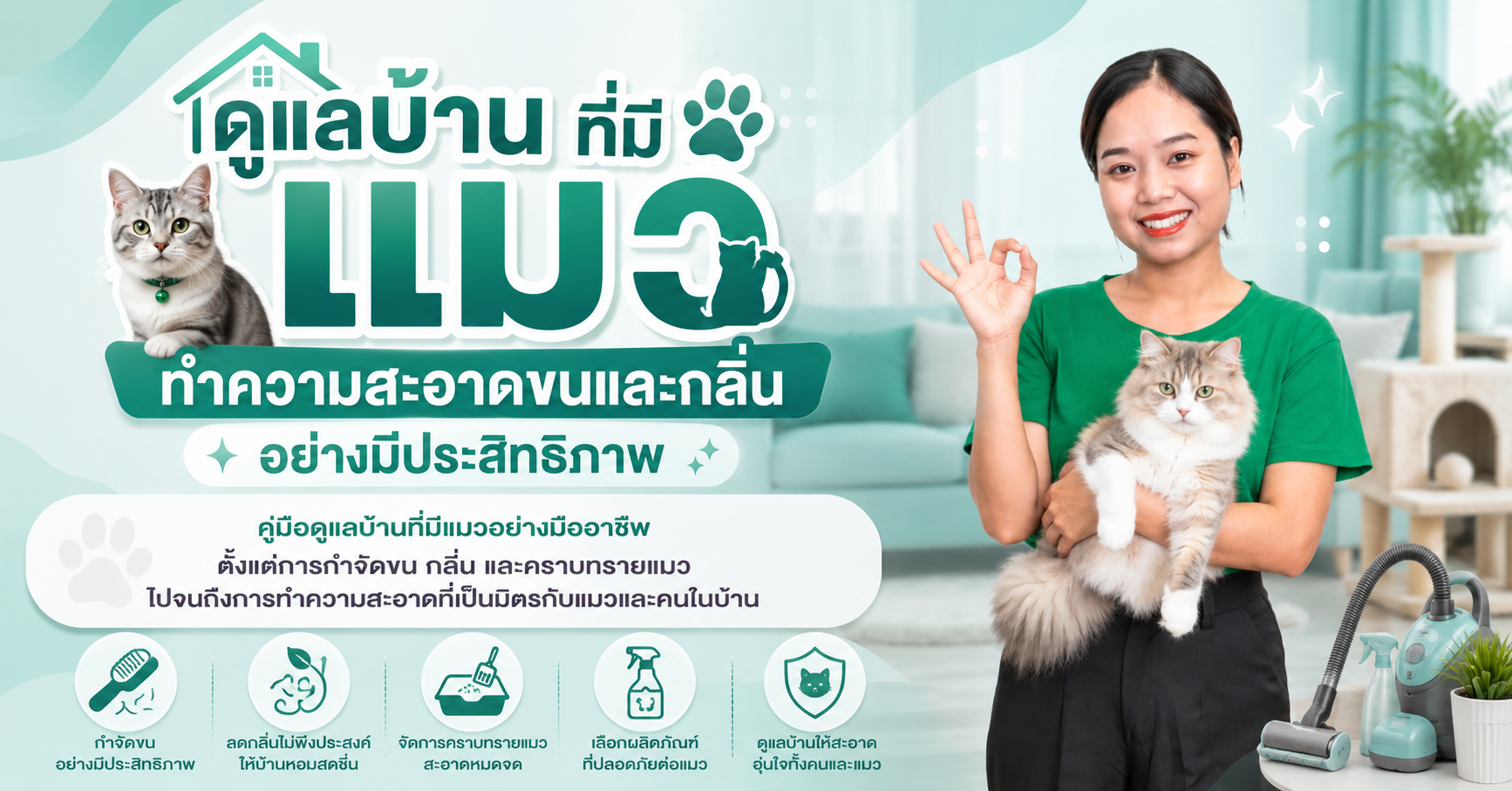 ดูแลบ้านที่มีแมว ทำความสะอาดขนและกลิ่นอย่างมีประสิทธิภาพ