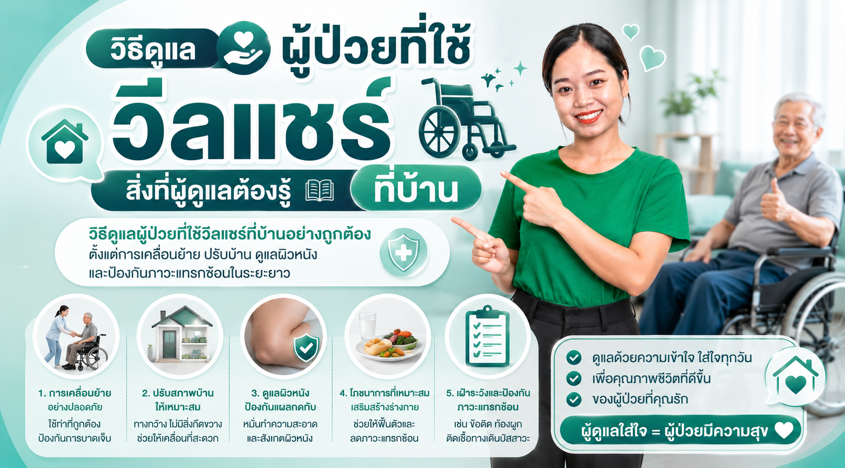 วิธีดูแลผู้ป่วยที่ใช้วีลแชร์ที่บ้าน สิ่งที่ผู้ดูแลต้องรู้