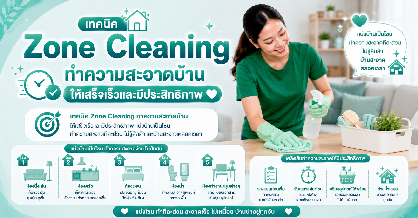 เทคนิค Zone Cleaning ทำความสะอาดบ้านให้เสร็จเร็วและมีประสิทธิภาพ