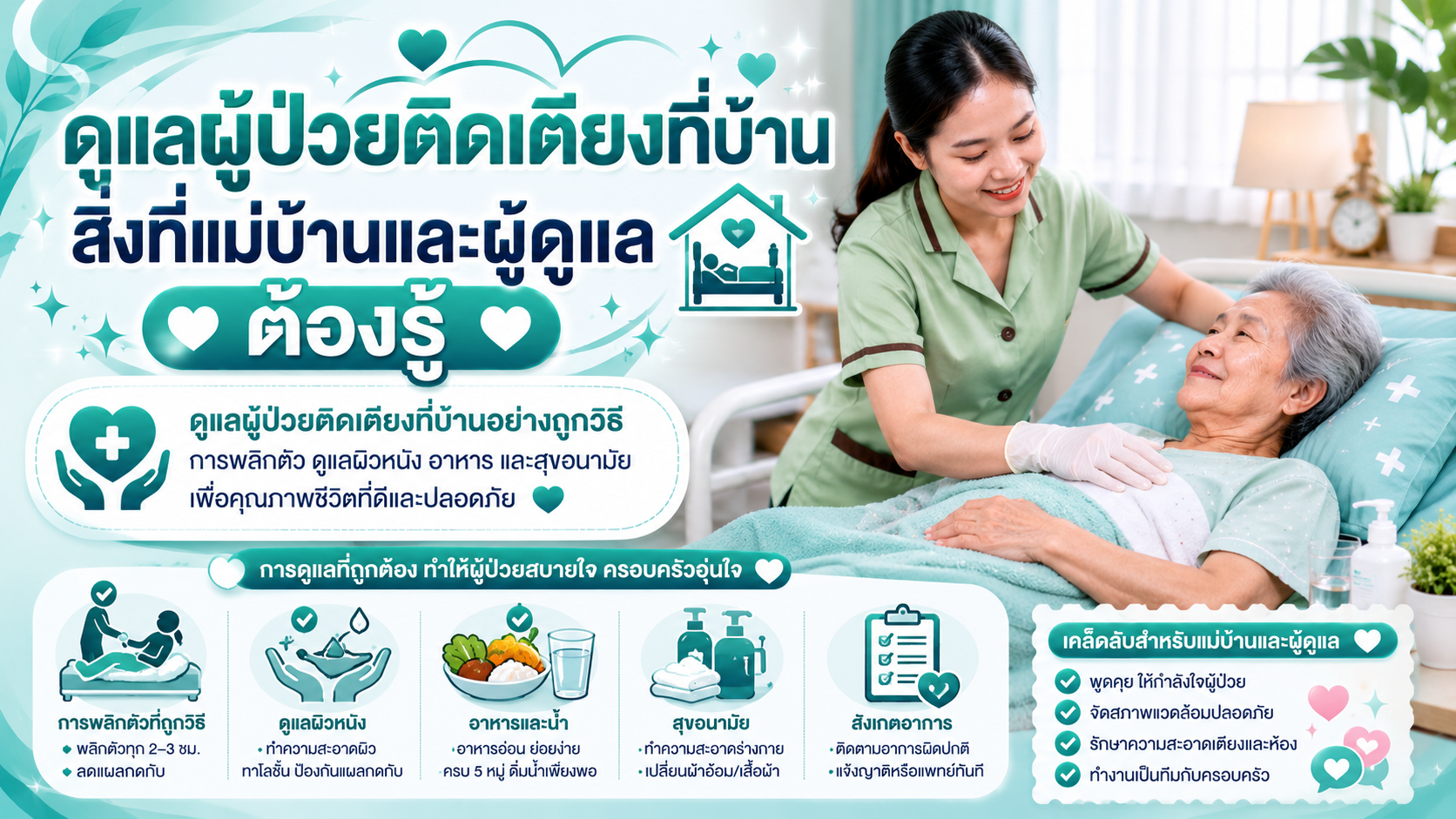 ดูแลผู้ป่วยติดเตียงที่บ้าน สิ่งที่แม่บ้านและผู้ดูแลต้องรู้