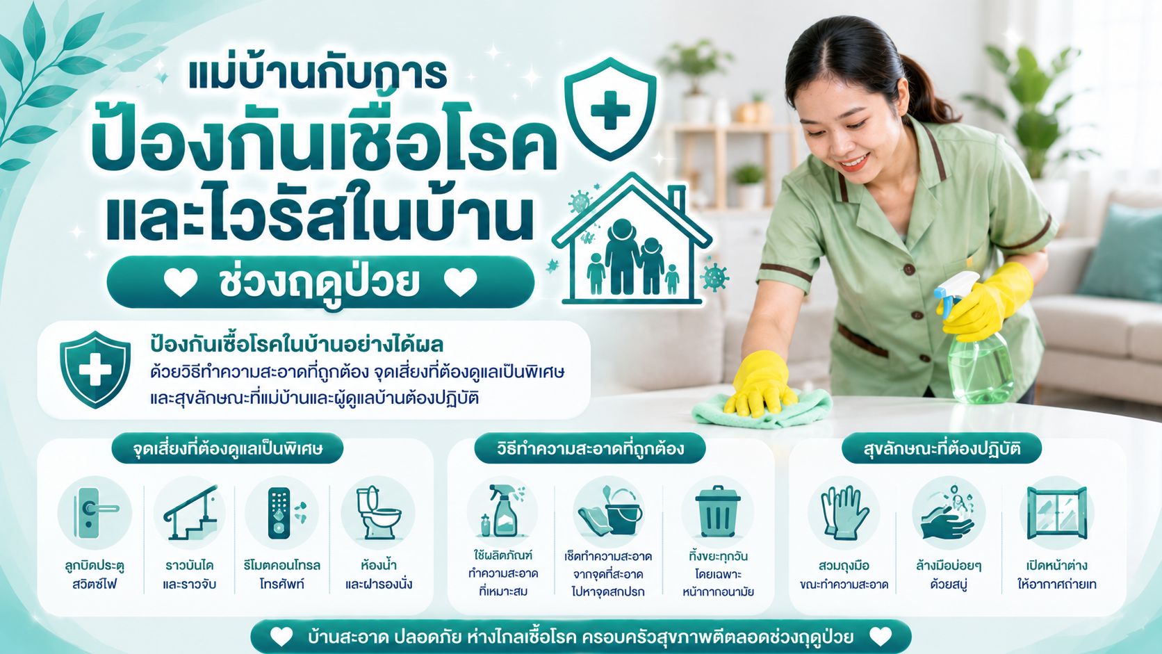 แม่บ้านกับการป้องกันเชื้อโรคและไวรัสในบ้านช่วงฤดูป่วย