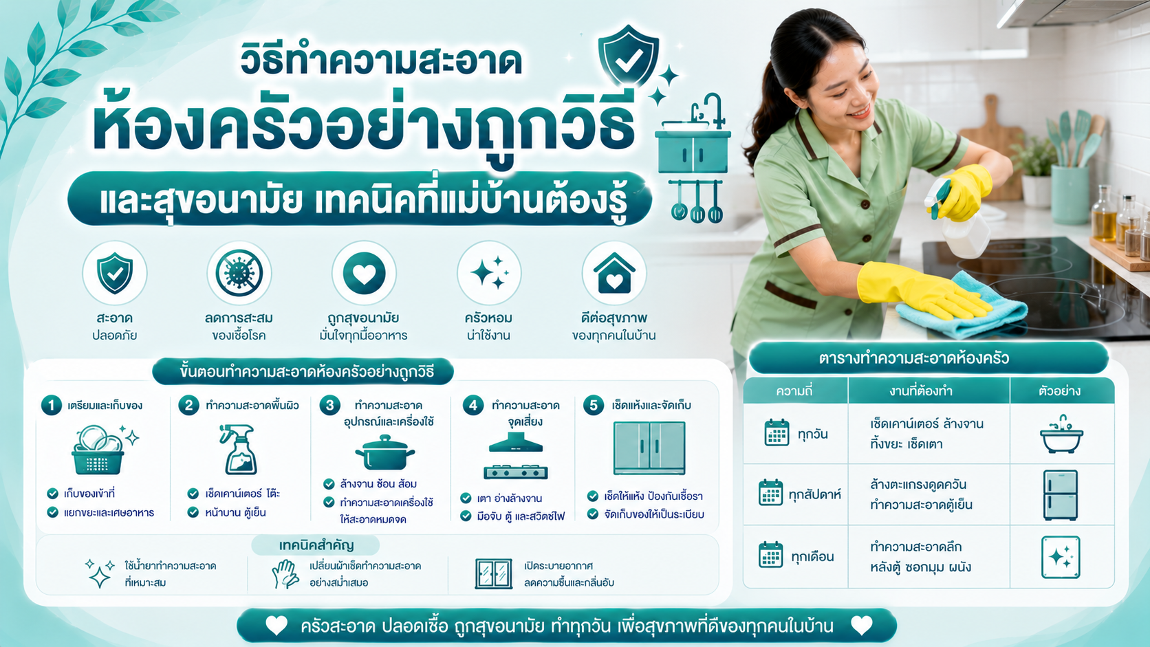 วิธีทำความสะอาดห้องครัวอย่างถูกวิธีและสุขอนามัย