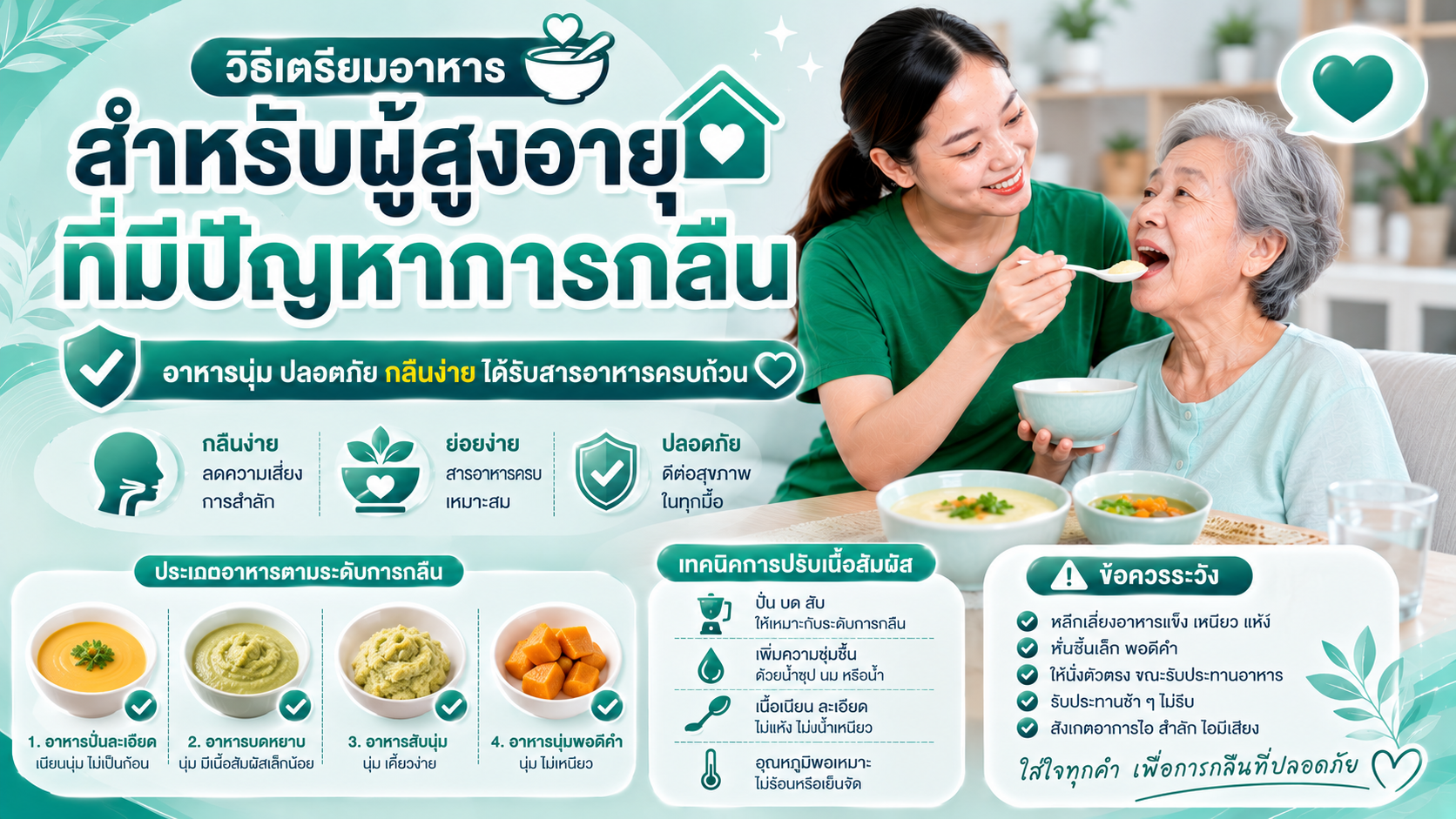 วิธีเตรียมอาหารสำหรับผู้สูงอายุที่มีปัญหาการกลืน