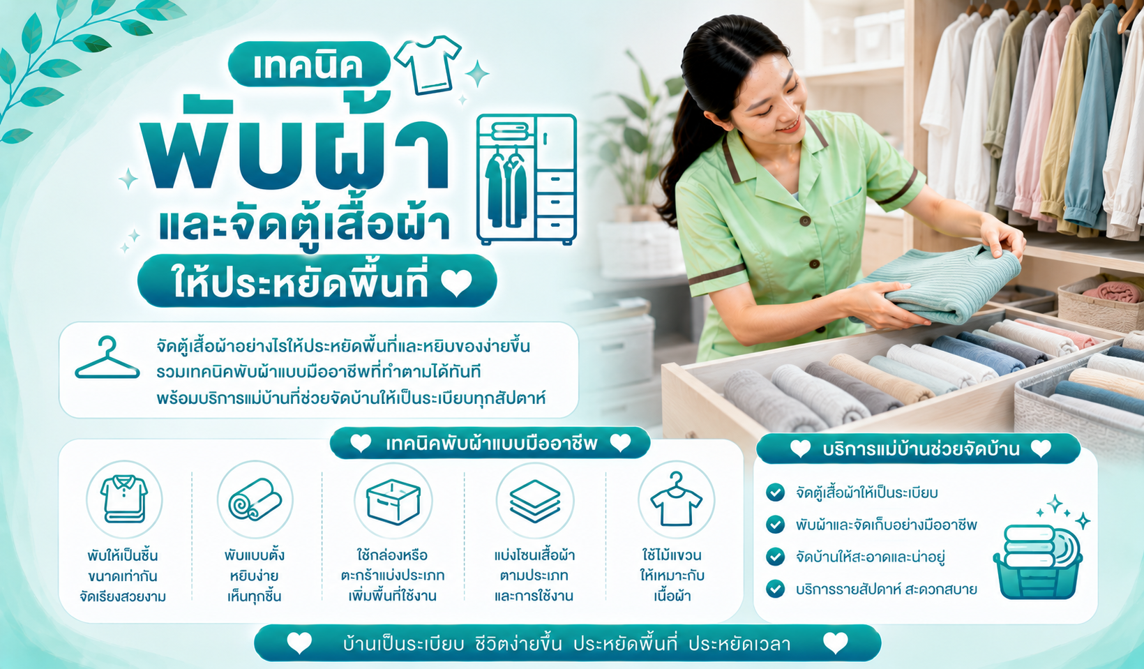 เทคนิคพับผ้าและจัดตู้เสื้อผ้าให้ประหยัดพื้นที่